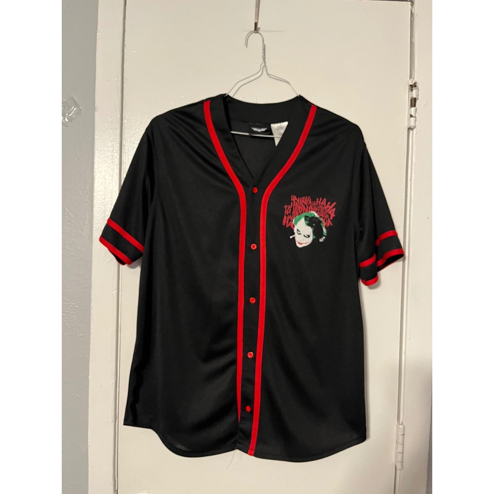 The Joker Dark Knight Trilogy Baseball Jersey Black Red Why So Serious Mens L